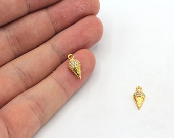 3x7mm 24k Shiny Gold Tiny Ice Cream Charm, CZ Micro Pave Ice Cream Charm, Ice Cream Earrings, Zirconia Charm, Gold Plated Findings, ZC336