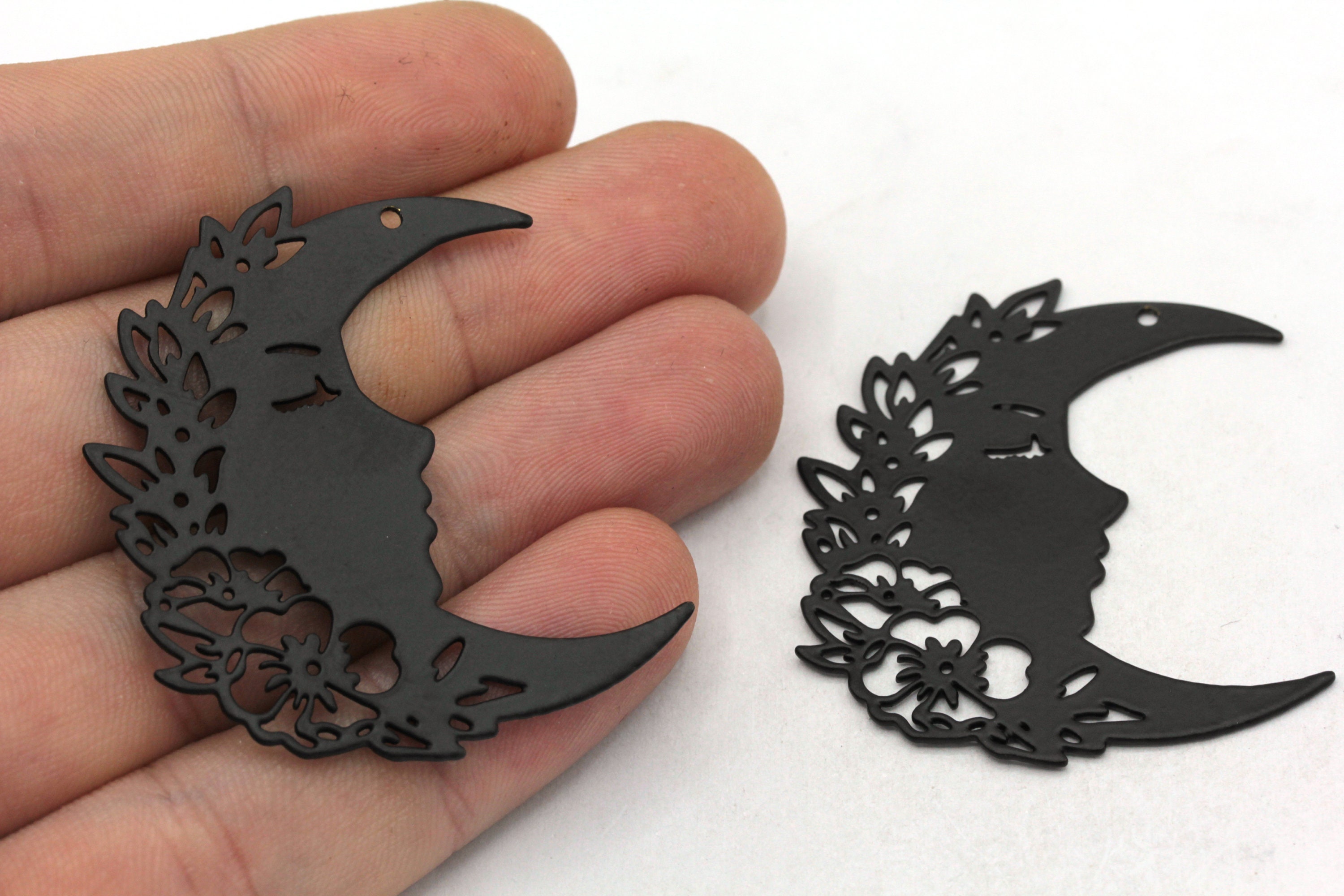 38x43mm Black Moon Charm, Moon With Face Charm, Crescent 38x43mm Black Moon Charm, Moon With Face Charm, Crescent