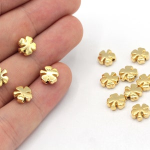 8mm 24k Shiny Gold Plated Clover Beads, Four Leaf Beads, Clover Spacer Beads, Gold Beads, Clover Bracelet Charm, Gold Plated Findings, GD268
