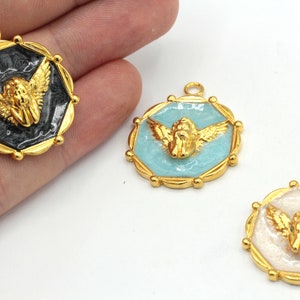 24x29mm 24k Shiny Gold Angel Charm, Medallion Charm, Necklace Charm, Enamel Angel Charm, Enamel Charms, Gold Plated Findings, GD763
