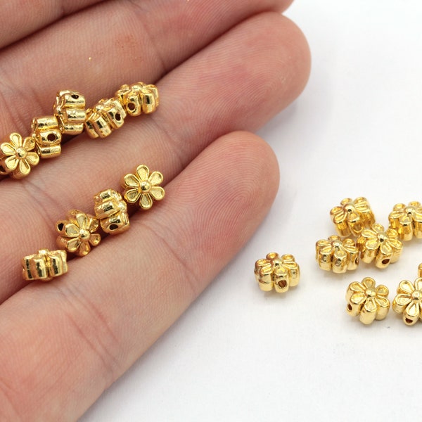 5mm 24k Shiny Gold Plated Daisy Beads, Daisy Spacer Beads, Gold Daisy Charm, Daisy Bracelet Charm, Gold Plated Findings, GD511
