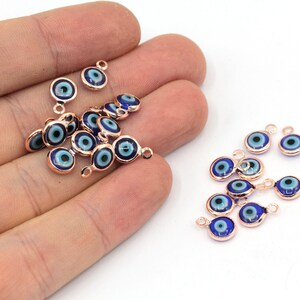 5 Stück 6x10mm Rose Gold Mini Evil Eye Charm, Glas Evil Eye Charm, Winzig Evil Eye Charm, Evil Eye Perlen, Rose Plated Zubehör, GD051-1