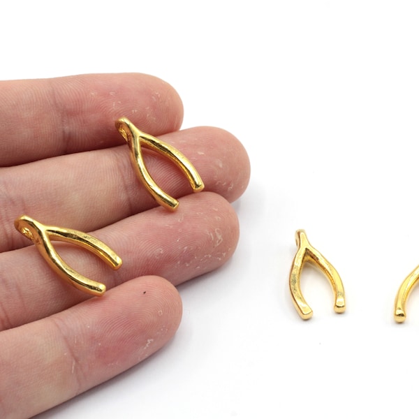 10x20mm 24k Shiny Gold Plated Wishbone Charm, Gold Wish Charm, Wishbone Pendant, Bracelet Charms, Lucky Charm, Gold Plated Findings, GD472