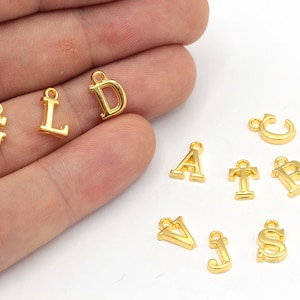 6x10mm 24k Shiny Gold Plated Letter Charm, Mini Letter Charm, Gold Letter Bead, Initial Charm, Letter Bracelet, Gold Plated Findings, GD1153