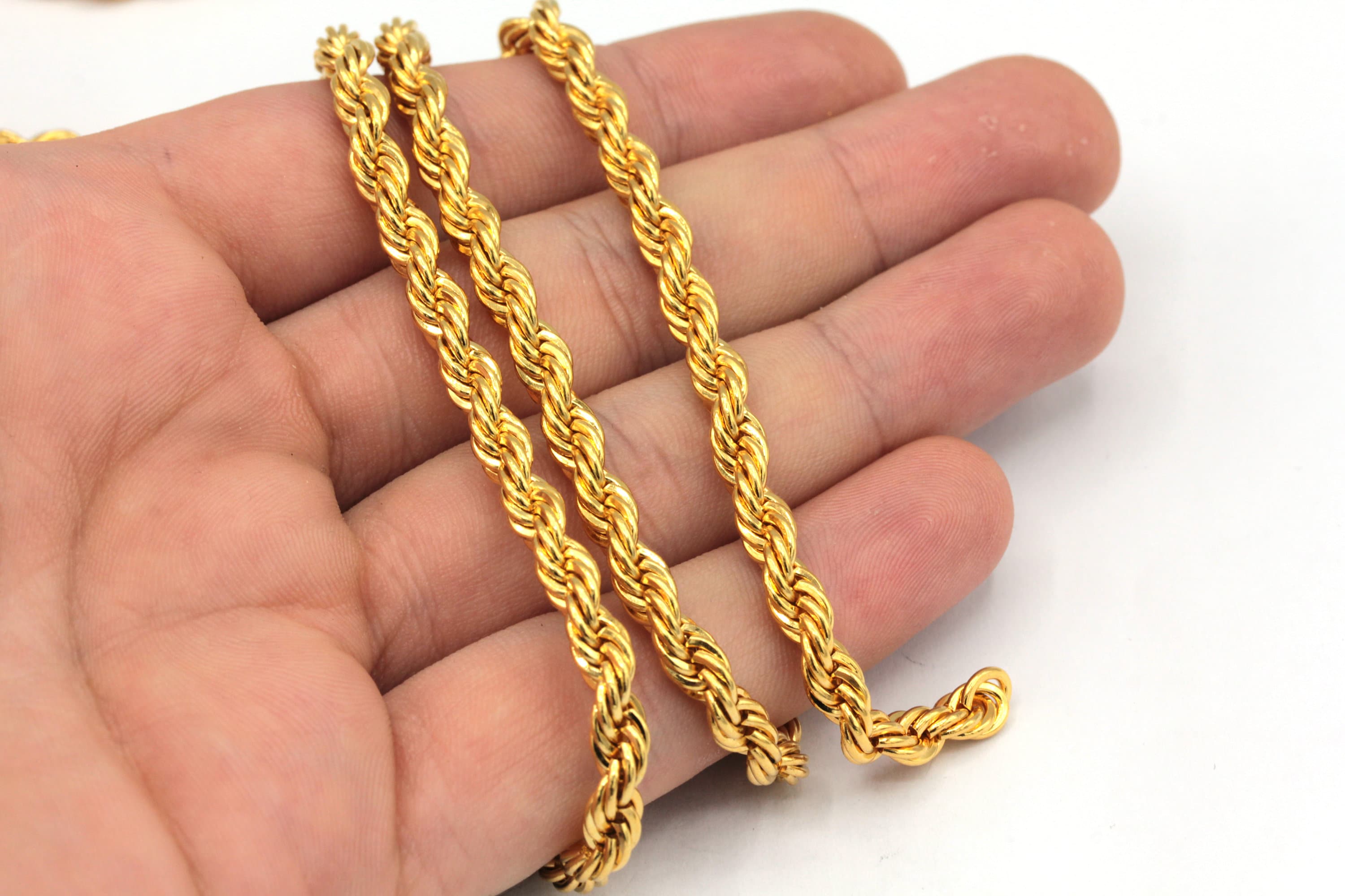 Extender Chain 24k Gold Rope Chain 5mm 24k Shiny Gold Rope Chain, Gold Rope  Link Chain,