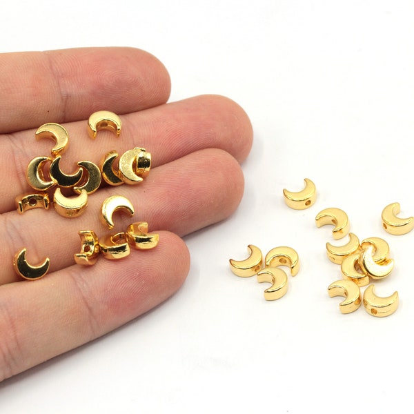 5x7mm 24k Shiny Gold Plated Mini Moon Beads, Tiny Moon Beads, Moon Bracelet Beads, Bracelet Connector, Gold Plated Findings, GD1056