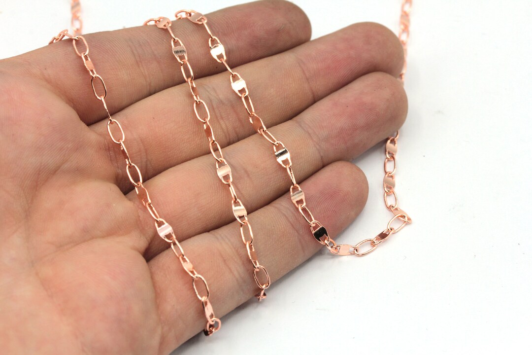 3x7mm Rose Gold Plated Sequin Chain, Double Bar Chain, Tiny Rose ...
