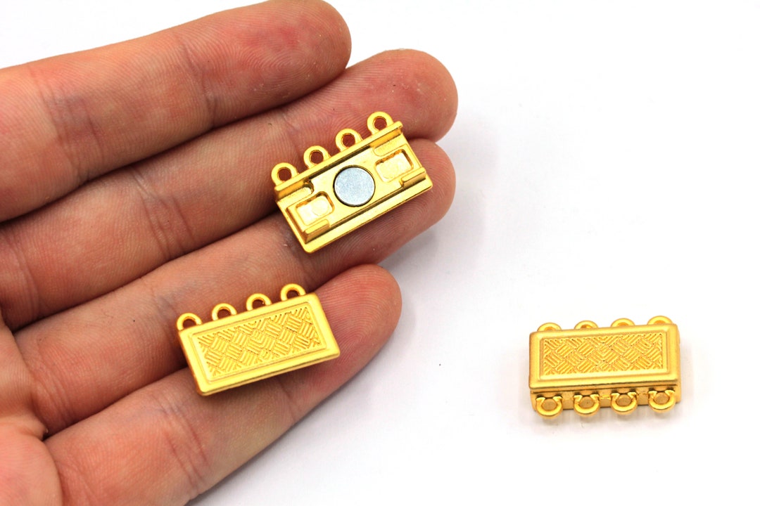 16x22mm 24k Shiny Gold 4 Loops Magnetic Clasps, Multi Strand Clasps ...