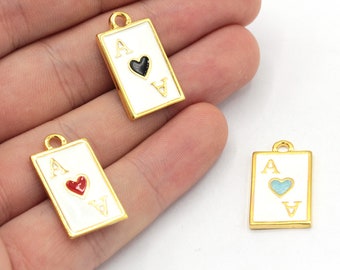 13x23mm 24k Shiny Gold Playing Card Charm, Enamel Playing Card Pendant, Las Vegas Charm, Poker Pendant, Gold Plated Findings, GD833
