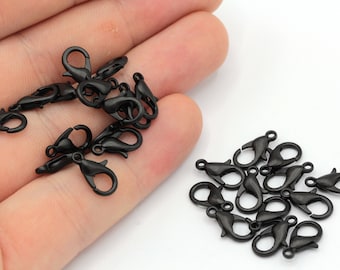 10 Pcs 12mm Black Plated Lobster Clasps, Claw Clasps, Lobster Claw Clasps, Chain Connector, Jewelry Clasp, Black Plated Findings, MJ278