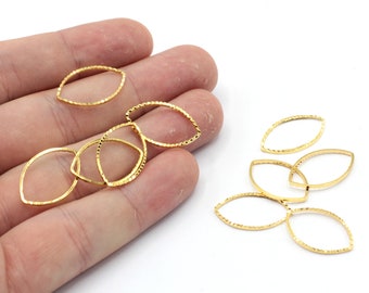 4 Pcs 13x20mm 24k Shiny Gold Plated Textured Oval Charm, Oval Closed Ring, Oval Connector, Earring Findings, Gold Plated Findings, MJ418