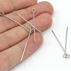 100 piezas de pasador de ojo plateado de calibre 20 de 35 mm, pasador de ojo plateado, pasadores de ojo, pasadores de ojo plateados, fabricación de joyas, accesorios plateados