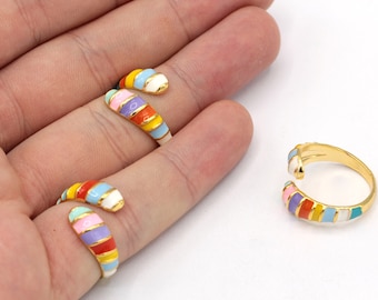 16-17 mm 24k Błyszczące Złoto Regulowany Emaliowany Kolorowy Pierścień, Pierścienie Emaliowane, Pierścienie Pętelkowe, Małe Pierścienie, Pierścienie Dla Kobiet, Pierścienie Pozłacane, PRL432