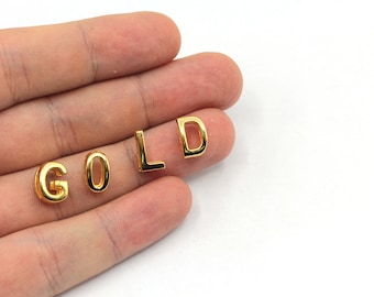 8x10mm 24k Shiny Gold Plated Letter Beads, Mini Letter Beads, Initial Beads, Gold Letter Beads, Letter Bracelet, Gold Plated Findings, GD630