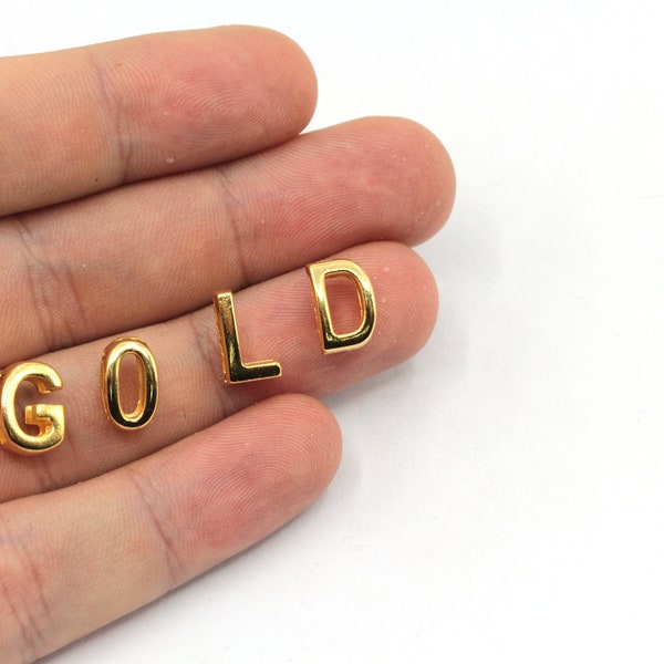 8x10mm 24k Shiny Gold Plated Letter Beads, Mini Letter Beads, Initial Beads, Gold Letter Beads, Letter Bracelet, Gold Plated Findings, GD630