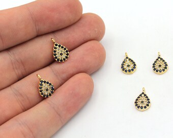 8x13mm 24k Shiny Gold Drop Evil Eye Charm, CZ Micro Pave Evil Eye Charm, Zirconia Charms, Tiny Drop Charm, Gold Plated Findings, ZC214