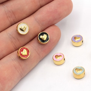 8mm 24k Shiny Gold Plated Enamel Heart Beads, Heart Bracelet Beads, Heart Spacer Beads, Bracelet Charm, Gold Plated Findings, GD932
