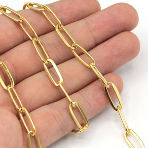 7x17mm 24k Shiny Gold Plated Paperclip Chain, Paperclip Link Chain, Cable Chain, Soldered Chain, Rectangular Chain, Gold Plated Chain, TM060