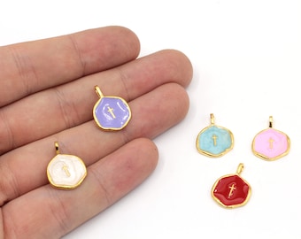 14x18mm 24k Shiny Gold Plated Mini Cross Charm, Enamel Cross Charm, Medallion Charm, Religious Pendant, Gold Plated Findings, GD1161