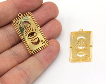 18x33mm 24k Charmy Gold Evil Eye Card Charm, Tarot Card Pendant, Gold Earring Pendants, Pendientes Findings, Gold Plated Findings, BM426