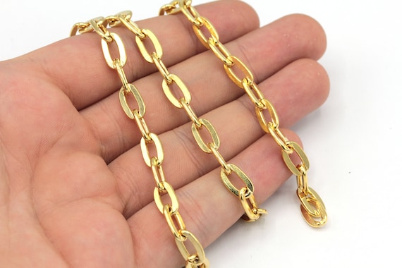 6x11mm 24k Shiny Gold Tiny Oval Chain, Gold Link Chain, Oval Link