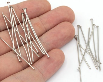 100 Pcs 20 Ga 40mm Silver Plated Flat Head Pin, Silver Flat Head Pin, Head Pins, Silver Head Pins, Jewelry Making, Silver Plated Findings