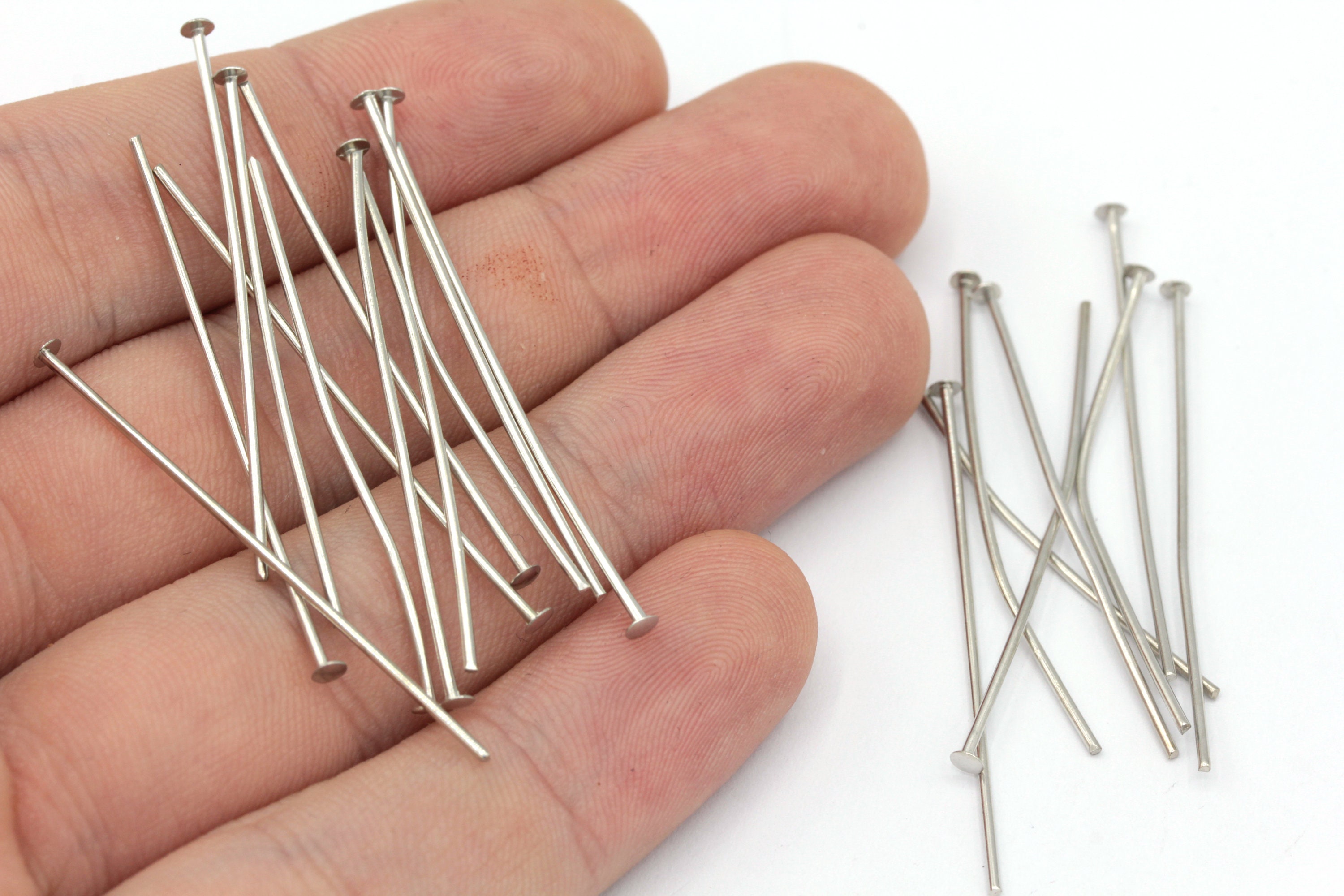 100 Vintage Silver Plated Head Pins For Jewelry Crafting - 32mm Bendable Nails (New Old Stock)