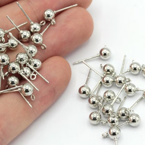 10 Pcs 5mm Rhodium Plated Ball Ear Post, Stainless Steel Earrings, Ball Stud Earrings Rhodium Earring, Rhodium Plated Findings, MJ291