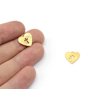 12x12mm 24k Shiny Gold Plated Heart Cross Charm, Cross Bracelet Charm, Tiny Cross Pendant, Religious Charms, Gold Plated Findings, GD1021