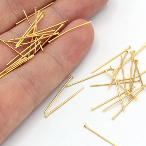 50 Stück 23 Ga 15 mm 24k glänzende Vergoldung Flachkopfstift, Gold Flachkopfstift, Nietstifte, Goldkopfstifte, Schmuckherstellung, Vergoldetes Zubehör