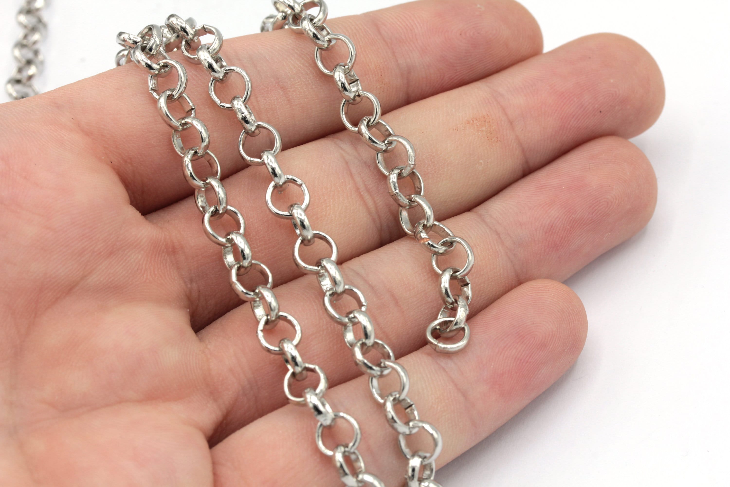 6mm Rhodium Plated Rolo Chain, Rhodium Round Link Chain, Rolo Link ...