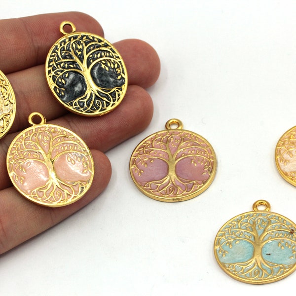 26x31mm 24k Shiny Gold Tree of Life Charm, Enamel Tree of Life Charm, Flower of Life Necklace, Yoga Charms, Gold Plated Findings, GD153