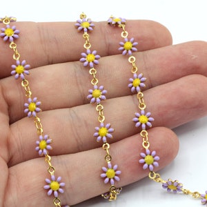 7mm 24k Shiny Gold Plated Enamel Daisy link Chain, Daisy Chain, Anklet Chain, Soldered Chain, Enamel Chain, Gold Plated Chain, EMR001