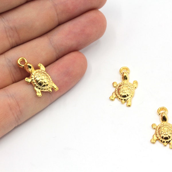 11x22mm 24k Shiny Gold Plated Turtle Charm, Toroise Charm, Tiny Turtle Charm, Animal Pendant, Turtle Bracelet, Gold Plated Findings, GD146