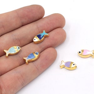 7x15mm 24k Shiny Gold Plated Enamel Fish Beads, Fish Bracelet Beads, Fish Spacer Beads, Bracelet Charm, Gold Plated Findings, GD1156