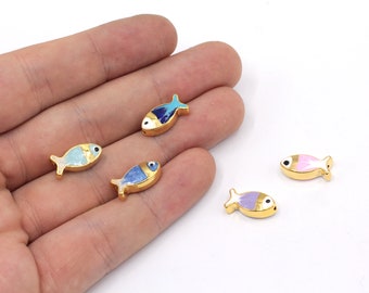 7x15mm 24k Shiny Gold Plated Enamel Fish Beads, Fish Bracelet Beads, Fish Spacer Beads, Bracelet Charm, Gold Plated Findings, GD1156