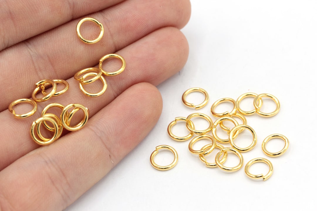 16 Ga 8mm 24k Shiny Gold Plated Jump Ring, Open Jump Ring, Gold