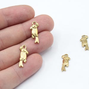 18K Gold Stainless Steel Tiny Parrot Charm, Tropical Bird Charm, Mini Bird Charm, Parrot Bracelet Charm, Steel Charm, DIY Jewelry Making