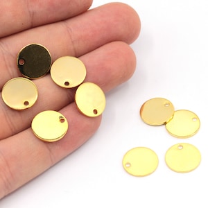 12mm Gold Tiny Round Charm, Round Disc Charm, Stamping Tag, Flat Disc Charm, Personalized Coin, Jewelry Making, Gold Plated Findings, BM364