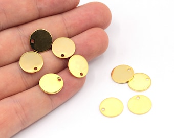 Ciondolo rotondo minuscolo in oro da 14 mm, ciondolo a disco rotondo, etichetta di stampaggio, ciondolo a disco piatto, moneta personalizzata, creazione di gioielli, accessori placcati in oro, BM365
