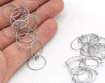 15mm Rhodium Plated Earring Hoops, Hoop Ear Wire, Rhodium Ear Wire, Hoop Earrrings, Circle Earrings, Rhodium Plated Findings, EG055