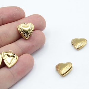 18K Gold Stainless Steel Heart Locket Charm, Puff Heart Locket, Locket Pendant, Photo Locket Charm, Steel Charm, Stainless Steel Findings