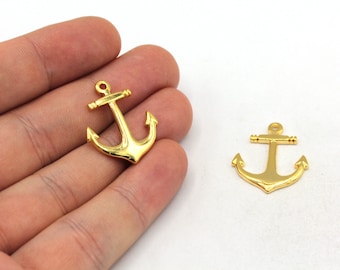 20x24mm 24k Shiny Gold Ship Anchor Charm, Anchor Pendant, Gold Charms, Anchor Bracelet Charm, Gold Plated Findings, GD399