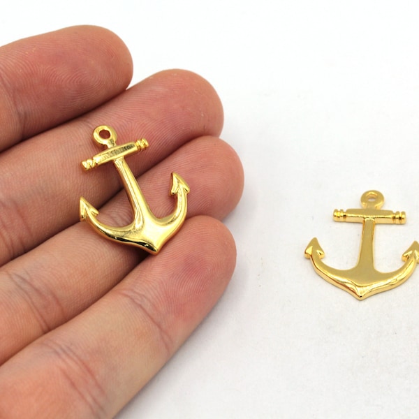 20x24mm 24k Shiny Gold Ship Anchor Charm, Anchor Pendant, Gold Charms, Anchor Bracelet Charm, Gold Plated Findings, GD399