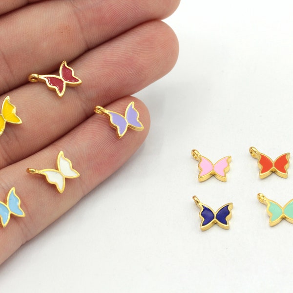 7x7mm 24k Shiny Gold Plated Enamel Butterfly Charm, Tiny Butterfly Charm, Animal Pendant, Butterfly Beads, Gold Plated Findings, GD651