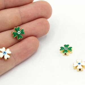 8mm 24k Shiny Gold Plated Enamel Clover Beads, Clover Bracelet Charm, Four Leaf Beads, Enamel Beads, Gold Plated Findings, GD029