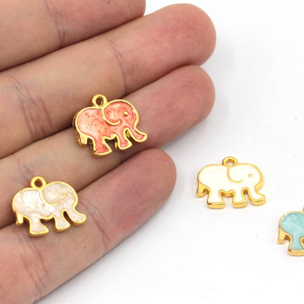 14x16mm 24k Shiny Gold Plated Elephant Charm, Enamel Elephant Charm, Animal Charms, Elephant Pendant, Gold Plated Findings, GD012