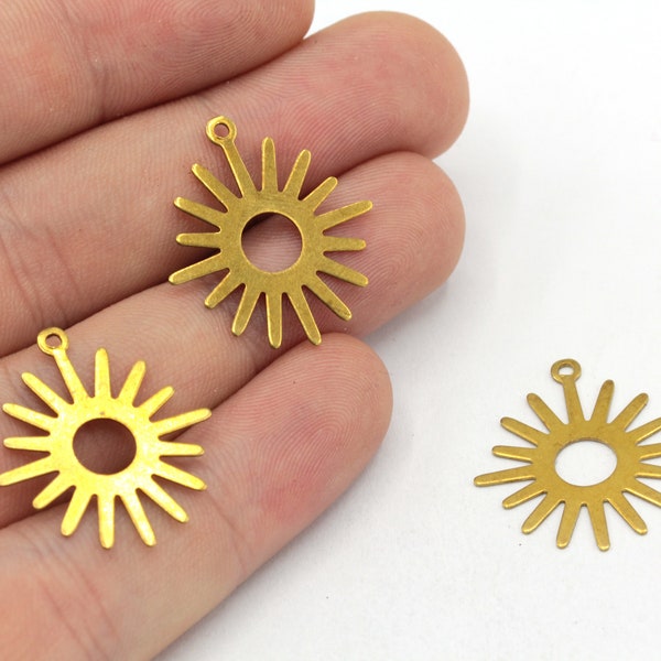 22x24mm Brass Sun Charm, Tiny Sun Pendant, Celestial Charm, Earring Connector, Earring Pendant, Earring Finding, Brass Findings, RW041