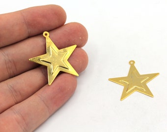 22 x 24 mm Gold Stern Charm, Stern Charm, himmlischen Charme, Ohrring Stecker, Ohrring Anhänger, Ohrring Zubehör, Vergoldet Zubehör, RTW343