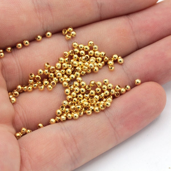 2.5mm 24k Shiny Gold Tiny Ball Beads, Ball Spacer Beads, Gold Ball Beads, Bracelet Connector, Bracelet Charm, Gold Plated Findings, GD341